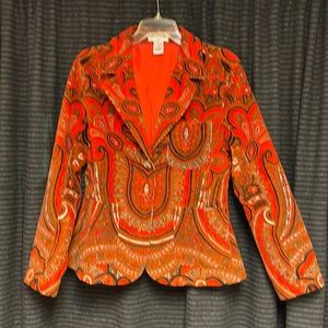 Isaac Mizrahi Jacket Orange Black Corduroy Boho Paisley Blazer